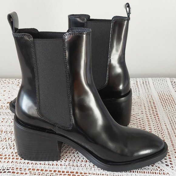 Wishbone Collection Boots 7.5M Patent Leather Black Chunky Platform Heel Pull-on - Picture 6 of 16